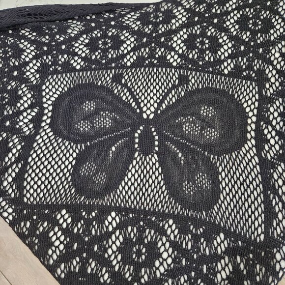 Black Butterfly Shawl Wrap Black Floral Lace Knit Fringe Boho OS - Picture 3 of 8